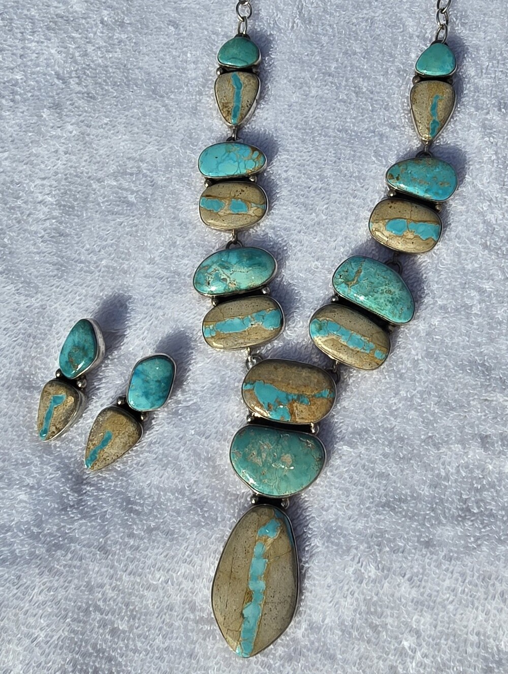 Larry Pacheco Kewa (LP) TURQUOISE AND STERLING necklace And Earring Set